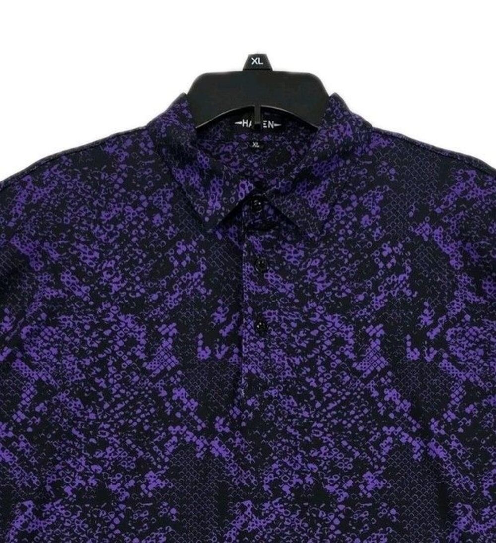 HAVEN Shirt Mens XL Purple Black Performance Golf Stretch Allover Print Tee